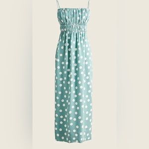 NWT J.Crew gathered-waist silk midi dress in mint with dots